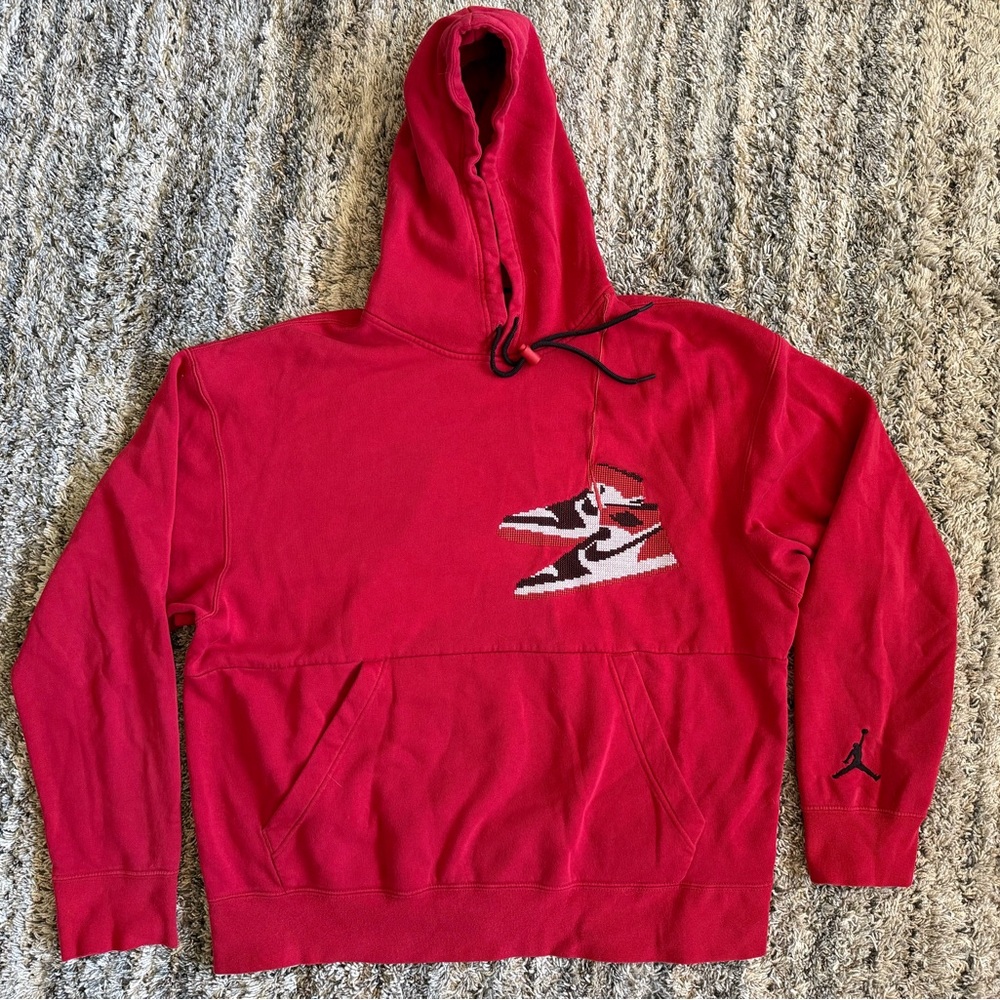 Nike Air Jordan 1 Hoodie Mens XL Gym Red Bred Sneaker Cross Stitch Graphic AJ1